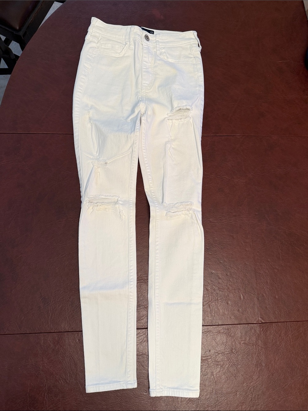 Hollister White Ripped High Rise Super Skinny Jeans